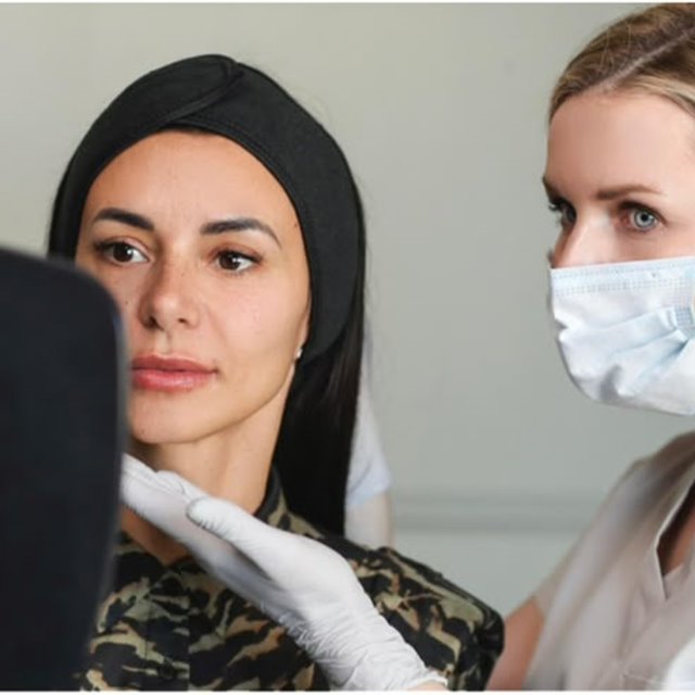 Nurse prescriber reviewing the result with the client at Face Code Aesthetic in Putney