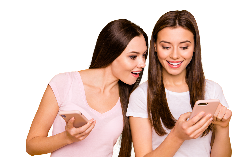 Two clients looking at treatment information on their phones