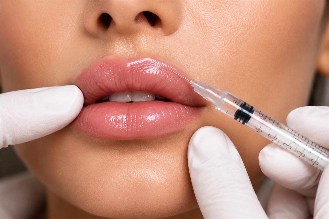 Lip filler being placed with a fine needle at an aesthetic clinic in Putney, London
