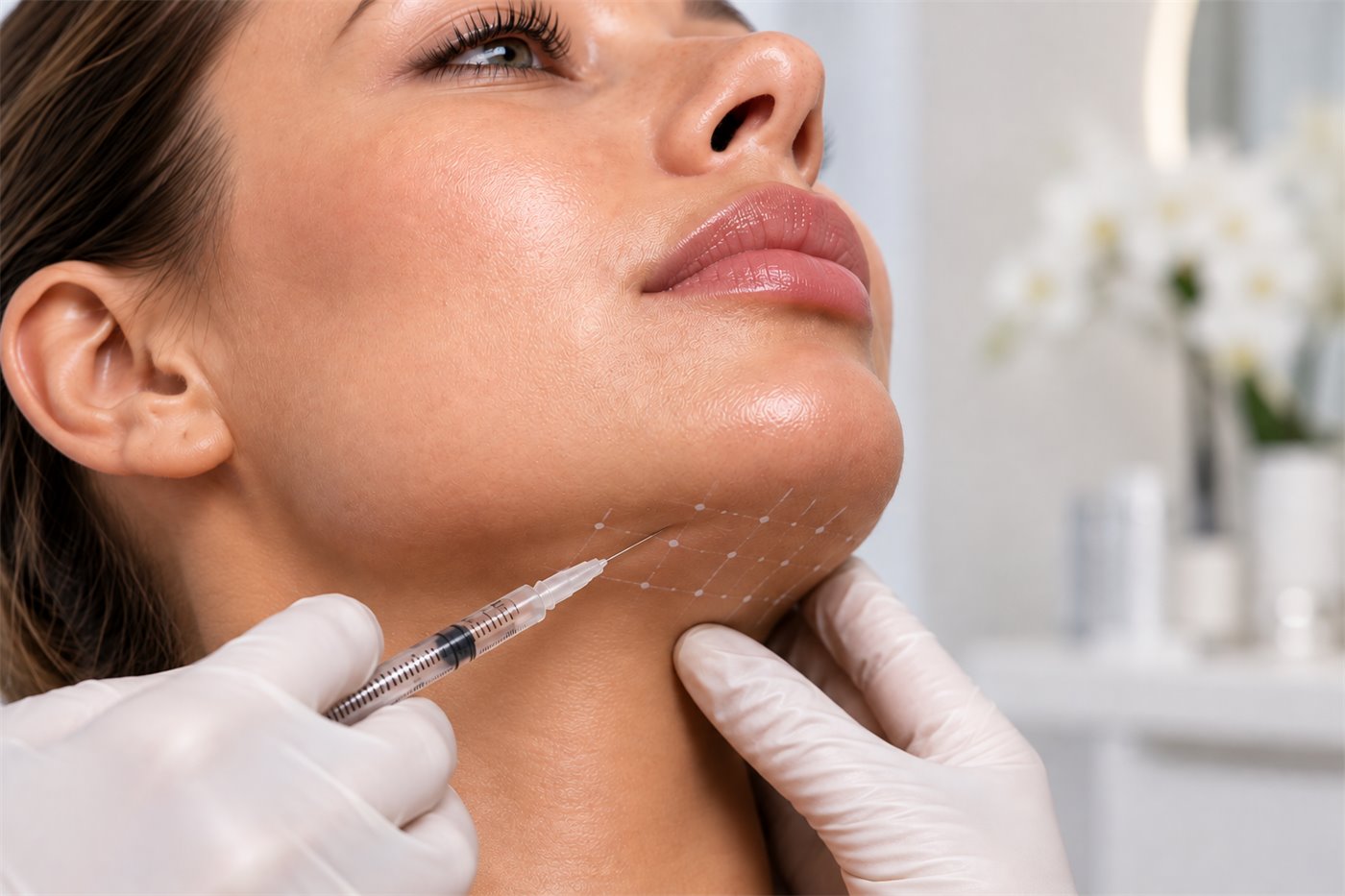 Fat dissolving injection under the chin at an aesthetic clinic in Putney, south west London