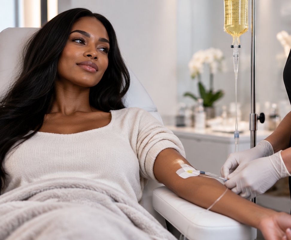 IV drip therapy administered by a registered nurse at a clinic in Putney, London
