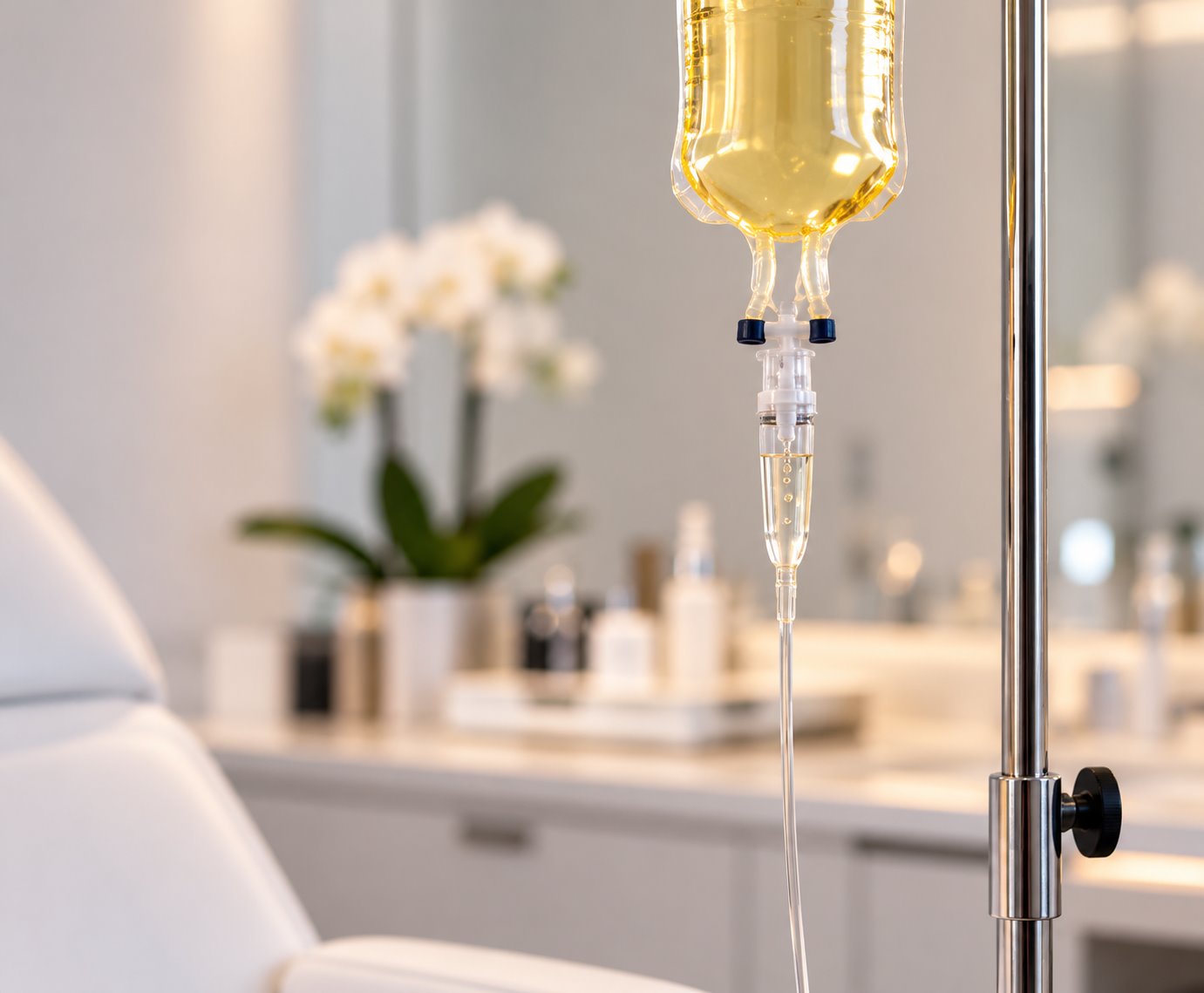 Vitamin infusion prepared and running at an aesthetic clinic in Putney, south west London