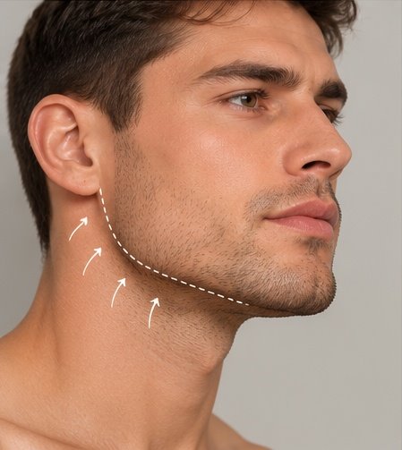 Jawline Filler Putney Defined male jawline after dermal filler contouring at a Putney clinic in London