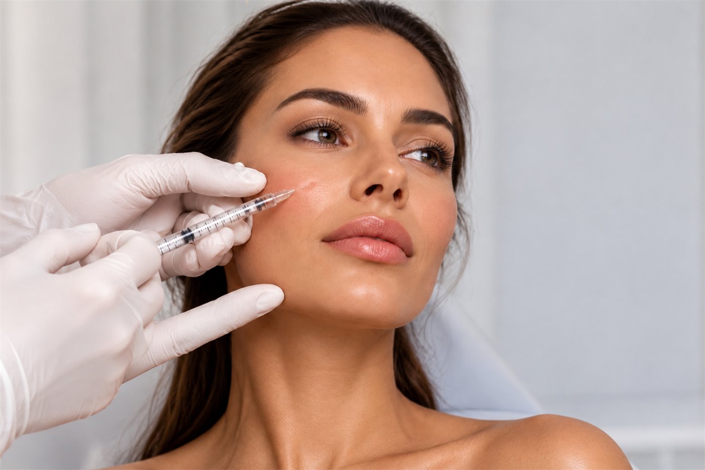 Dermal filler being injected into the cheek at a Putney clinic in south west London