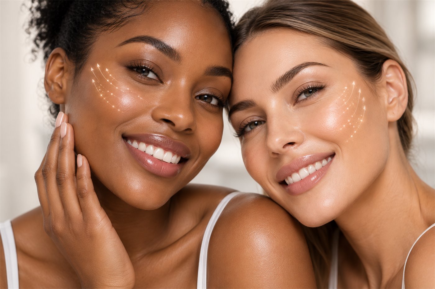 Two clients with healthy, refreshed skin after treatment at a Putney clinic in London